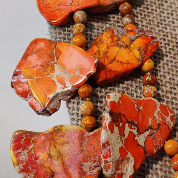 Designer Lucas Lameth orange sea sediment jasper and silver 925 necklace - Picture 7 of 11